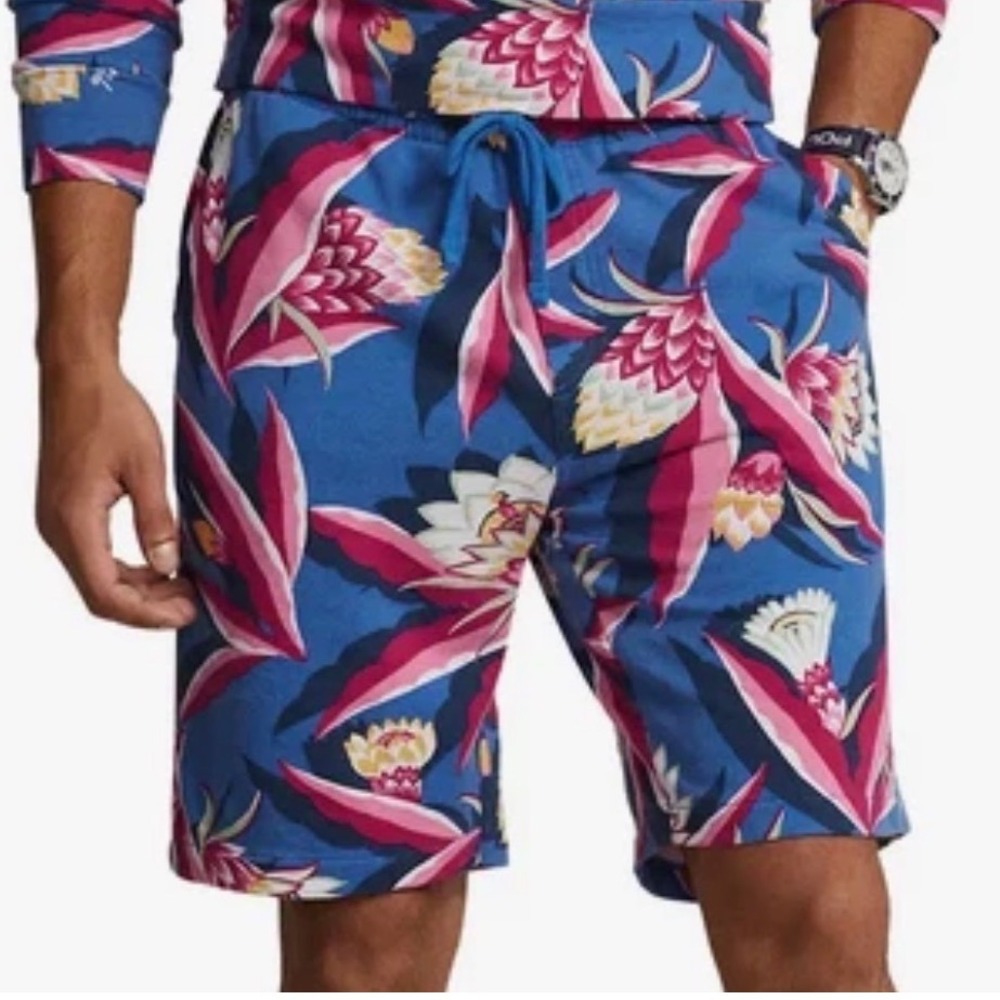 Polo Ralph Lauren Floral Spa Terry Shorts Mens M Blue Multicolor Drawstring NWT